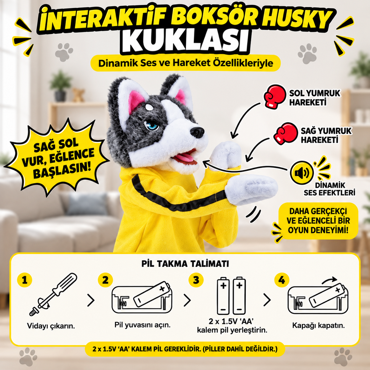 Boksör Husky Peluş Oyuncak
